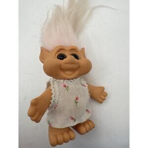 Vintage ITB Troll Doll Light Pink White Hair Brown Eyes Short 1992 90s Dress
